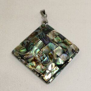 New Diagonal Abalone shell Pendant 18KGB Silver Claps NWOT